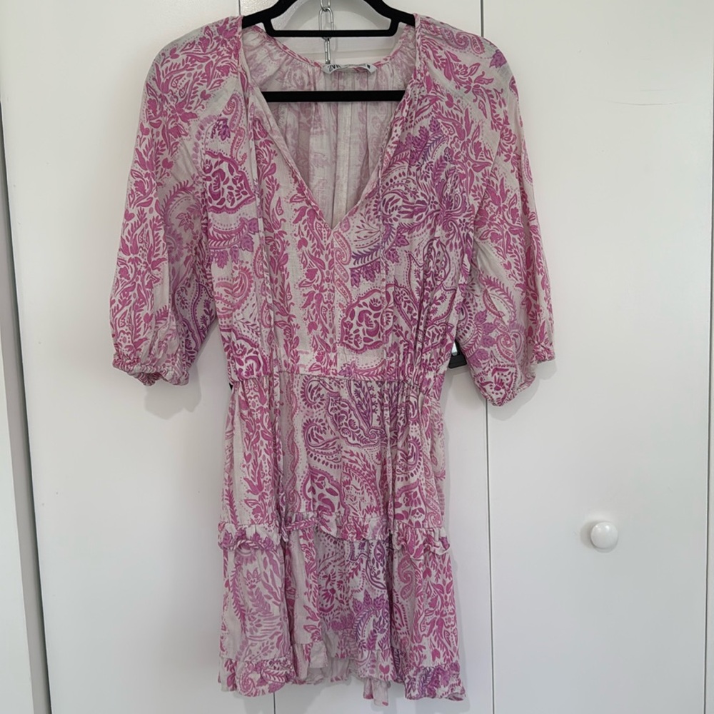 Zara paisley linen dress